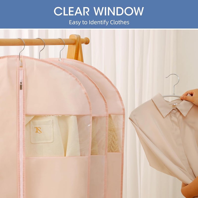 Perber 65'' Dress Bags for Gowns, 4 Pack Pink Garment Bags for Hanging Clothes, Dress Garment Bag Women, Long Dress Cover for Coats, Dresses, Uniforms - Image 4